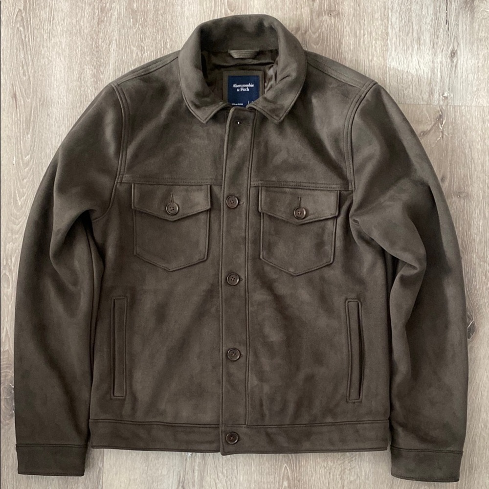 Abercrombie and Fitch Men's Brown/Olive Green Vegan Leather Jacket